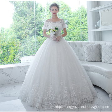 Guangzhou Online Short Sleeve Appliqued Bridal Wedding Dress Gowns